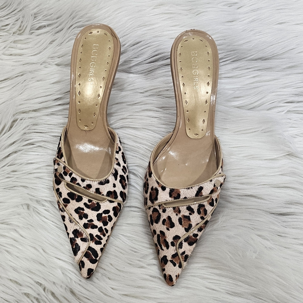 BCBG Leopard Print Pointed-Toe Mules